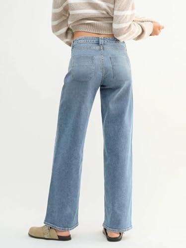 EMMIOL Y2K Straight Leg Baggy Jeans Women, Mid Rise Stretchy Loose Fit Casual Denim Pants Vintage Distressed Trendy Pockets3