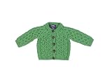 SAOL Cardigan Aran per bambini: 100% lana merino, girocollo e bottoni sul davanti, prodotto in Irlanda, Verde, 6-12 Mesi
