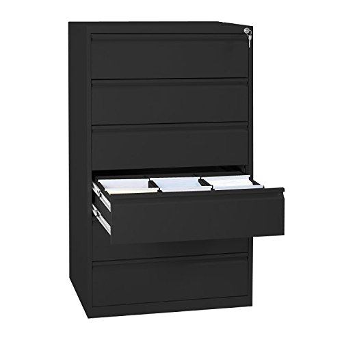 Lüllmann Karteischrank komplett montiert Karteikartenschrank DIN A5 quer dreibahnig 6 Schubladen 132x76x62cm Schwarz 565639