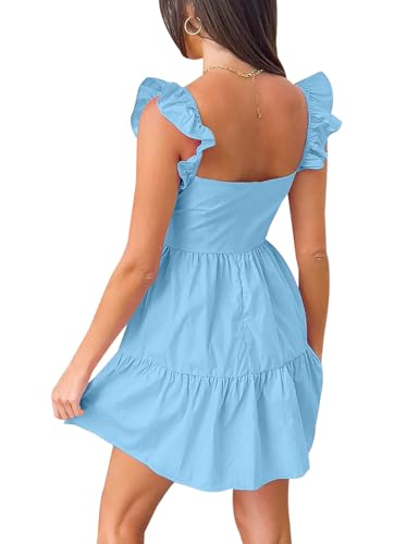 AIMCOO Women's Ruffle Sleeve Summer Sundress Cute Tiered Mini Babydoll Dress A-Line Flowy Short Swing Dresses with Pockets4
