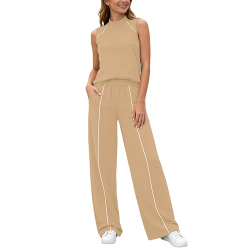 Generisch Traje de chándal para mujer, suave, cómodo, ropa de salón, 2 piezas, traje deportivo, básico, elástico, traje de ocio, traje de entrenamiento, ligero, pantalones largos y top Crop Y2K