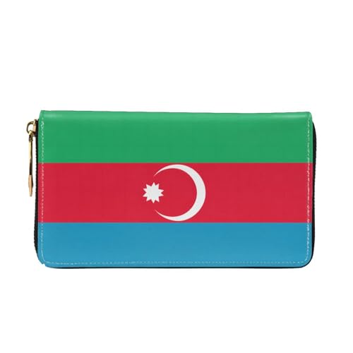 Leather Women Wallets, Long Credit Card Holder, Flag of Azerbaijan Print Billfold Clutch & Travel Purse Large Capacity2