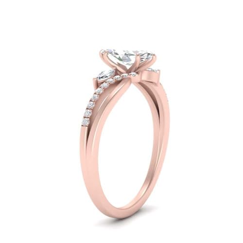 1.0 CT Three Stone Marquise & Round Cut Moissanite Diamond D Color Accent Unique Style Prong Set Engagement Ring In Gold And 925 Sterling Silver Wedding And Anniversary Ring Or Promise Ring For Her3