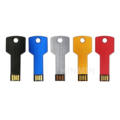 KINMIN Key Shaped USB Flash Drive Pack – 5PCS Bulk Thumb Drive, 128MB Mixed Colors, Portable Metal Memory Stick for Storage, Sharing, Office & Gifts