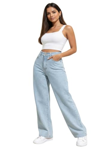 KOTTY Women's High Waist Straight Fit Cotton Blend Denim Jeans|Co...