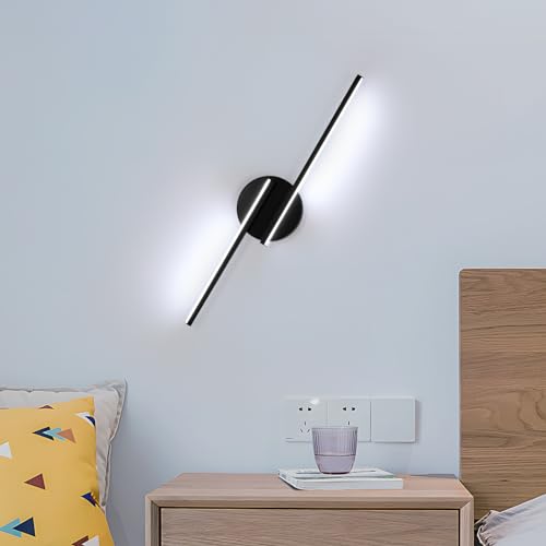 Osairous Lampada da Parete LED Interno, 22W 2475LM Applique da Parete Alluminio Camera da Letto, 55CM Nero Lampada a Muro Moderno Bianco Freddo 6500K per Bagno Lampada Soggiorno Scale Corridoio