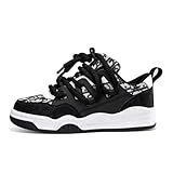 Netehadi Fashion Leather Lace-Up Chunky Sneakers for Men Lightweight Platform Walking Running Driving Casual Sport Shoes (Black,8)