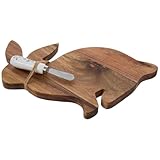 Hobby Lobby Bunny Shaped Acacia Wood Cheese Board with Ceramic Handle Knife, Charcuterie Board,12.75 x 10.5 inches, Easter