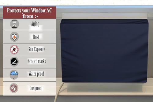 Image of The Furnishing Tree window ac cover suitable for BlueStar 0.75 Ton 3WAE081YDF, Blue Color Elastic fit Cover for front and rear Of Window Ac
