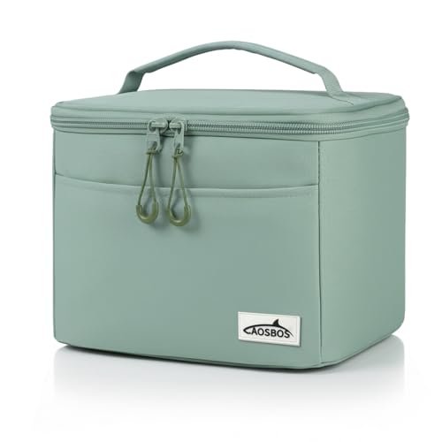 Aosbos Green Insulated Lunch Box Bag for Women Men, Small Cooler Tote
