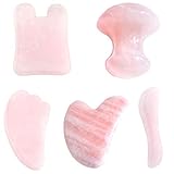 CCbeauty 5 pcs Rose Quartz Gua Sha Scraping Massage Tools Natural Stone Guasha Board For SPA Acupuncture