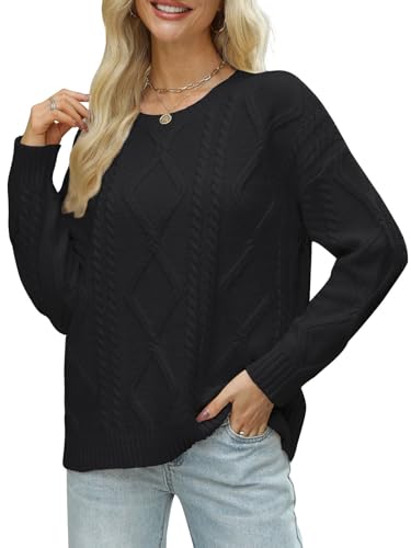 Image of MixShe Women's Oversized Crewneck Cable Knit Sweaters Fall Fashion 2025