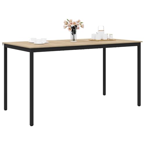 Table à manger en bois solide durable avec structure métal industrielle