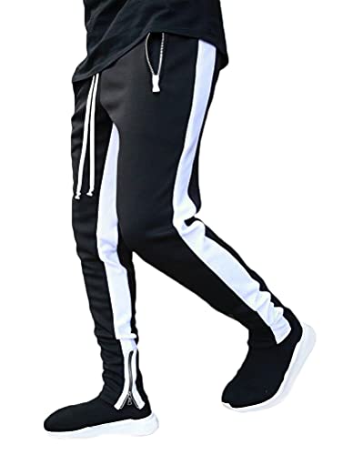 ORANDESIGNE Pantalon de Jogging Homme Pantalon Sport Rayures Contrastées Taille Elastique Pantalon D'entraînement avec Poche Activewear Pantalons de Survêtement A Noir Blanc L Cover