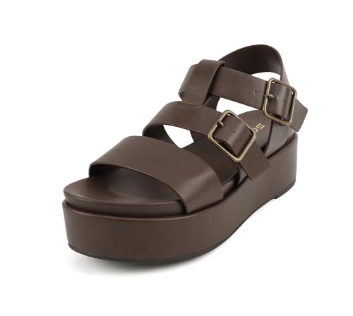 Image of Soda inchSTELLAR inch ~ Women Flatform Multi Strap Double Buckle Open Toe Ankle Strap Platform Wedge Sandals