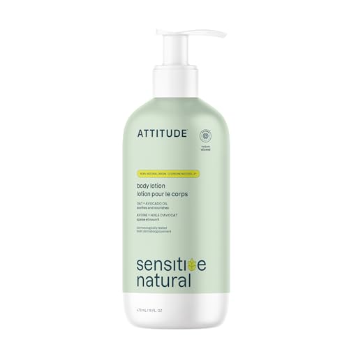 ATTITUDE Body Lotion for Sensitive Skin with Oat, EWG Verified, Dermatologically Tested, Vegan, Avocado Oil, 16 Fl Oz