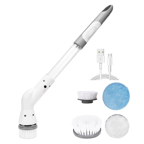 Electric Cleaning Brush - Long Handled Bathroom Cleaner, Cordless Power Scrubber with 4 Attachments, 380rpm Bathroom Cleaning Brush for Showers, Sinks and Surfaces - Electric Spin Scrubber White - Image 8