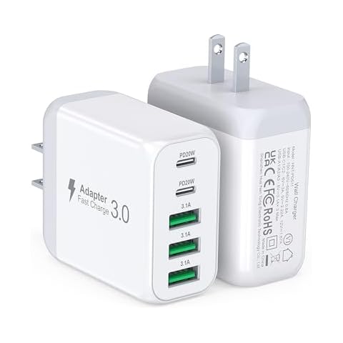 USB C Wall Charger Block, 2Pack 50W 5-Port C Charger Fast Charging Block PD Power Adapter +QC 3.0 Multiport Type C Box Brick Cube USB A Wall Plug for iPhone 16/15/14 Pro Max Plus, iPad,Samsung Galaxy Cover