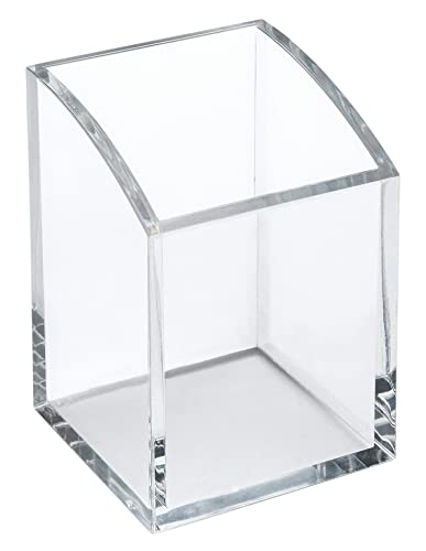 OSCO Clear Acrylic Square Pen Pot | Pencil Holder | Desk Tidy | Office Organiser | Makeup Storage | Cosmetics Display | H10 x W7 x D7 cm |
