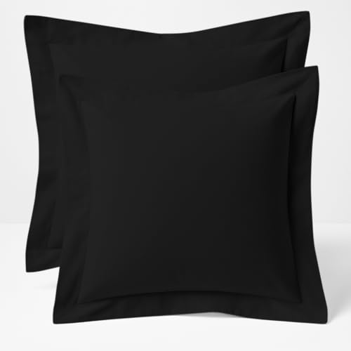 Image of Comfort Beddings Premium Quality Pillowcases 100% Cotton Blend Square Pillow Cases Pack of 2 - Black (Continental /Square Size 70 x 70 CM)