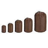PATIKIL Stuff Sack 3x5/3x7/5x10/6x13/9x16, 5 Pcs Waterproof Outdoor Storage Sack Portable Drawstring Dust Flap Bag Sleeping Bag for Camping Hiking Backpacking, Brown