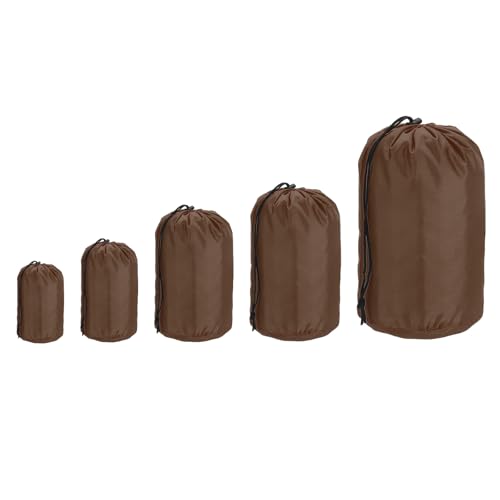 PATIKIL Stuff Sack 3x5/3x7/5x10/6x13/9x16, 5 Pcs Waterproof Outdoor Storage Sack Portable Drawstring Dust Flap Bag Sleeping Bag for Camping Hiking Backpacking, Brown