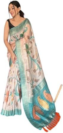 Pure Chanderi Banarasi Silk Saree with 3D digital Print and unsti...