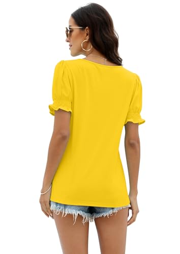 Image of WIHOLL Tops for Women Summer Casual Ruffle Trim Sleeve Square Neck T Shirts