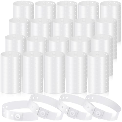 Image of Henoyso 600 Pcs White Plastic Wristbands for Events Vinyl Waterproof Pool Wristbands Neon Color Plastic Bracelet for Party Events Arm Band Identification for Concerts Carnivals