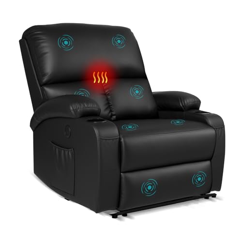 CHABATREE Home Theater Seating,RV Recliner Sofa with Massage and Heat,Manual RV Recliner Loveseat with USB/Cup Holders and Side Pocket for Living Room,Black