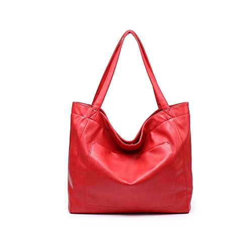NICOLE & DORIS Grand Sac Cabas Femmes Sac Porté Epaule Fourre-Tout Grande Capacité Sac à Main en Cuir Souple Sac de Shopping Sac de Cours Portable Imperméable Rouge