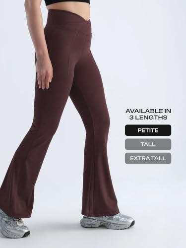 Image of CAVA Petite Hourglass Flared Leggings for Women | V Waistband, Anti Camel Toe Design, Petite Fit, Flared Bottoms, Deep Pockets, Sculpting Stretch Fabric