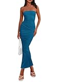PRETTYGARDEN Women's Sexy Bodycon Sleeveless Strapless Dresses Ribbed Knit Y2k Maxi Dress (Lake Blue,Medium)