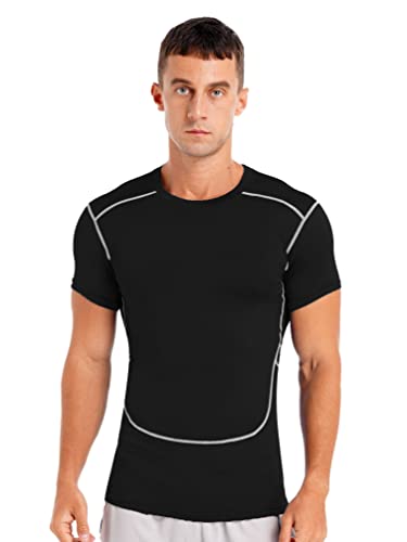 TiaoBug Rashguard Homme Manches Courtes T-Shirt Sport Anti-UV UPF 50+ Sechage Rapide Maillot de Bain Surf Natation Plongée Plage Noir L