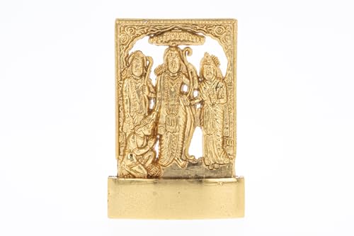 Indiabazaar Ram Darbar Statue Murti Golden Metal Small Lord Ram Laxman Sita Hanuman Hindu God Goddess for Car Dashboard Home Office Desk Mandir Temple Pooja Décor Diwali Wedding Gift (3 Inch)