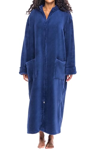 Image of Alexander Del Rossa Long Zip Up Robes, Plush Zipper Robes for Plus Size, Housecoats Zipper Front
