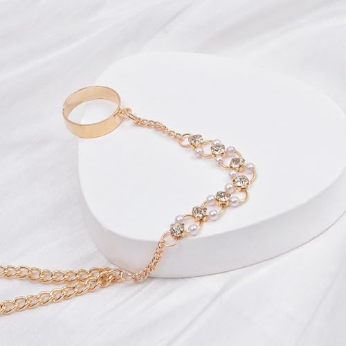 Image of Long tiantian Hand Chain Bracelet Gold Link Finger Ring Slave Bracelet