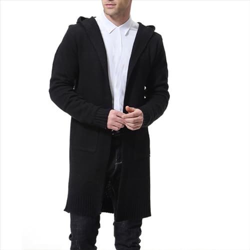 Men's Shawl Collar Long Hooded Cardigan Lightweight Open Front Drape Cape Overcoat Knitted Sweaters With Pockets3