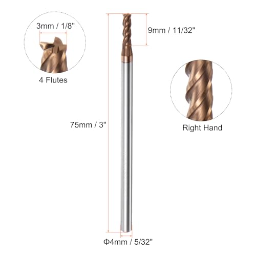 Image of HARFINGTON 2pcs Carbide Square End Mills 3mm (1 /8 inch) Dia 4mm (5 /32 inch) Shank 75mm (3 inch) Extra Long HRC55 TiSiN Coated Micro-Grain Tungsten Carbide 4 Flutes Milling Bit Cutter