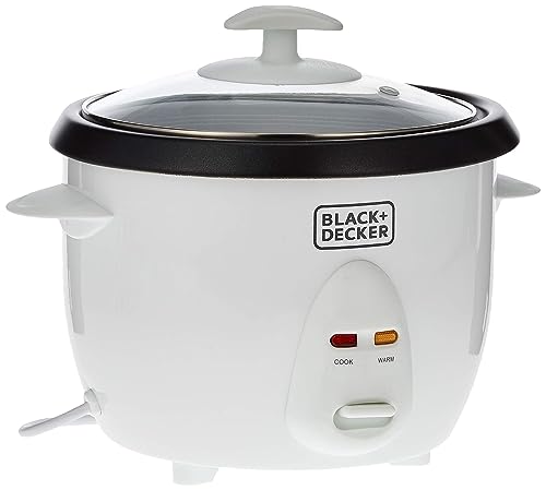BLACK+DECKER Rice Cooker 400W 1L Capacity Removable Nonstick Bowl Steaming Tray Glass Lid Cool-Touch Design Auto Warm Function Water Level Indicator Quick Meals 220-240V White - RC1050-B5