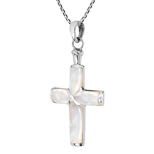 AeraVida Spiritual Christian Cross White Mother of Pearl Inlaid .925 Sterling Silver Pendant Necklace | Religious Necklace Jewelry for Women | Jewelry Gift2