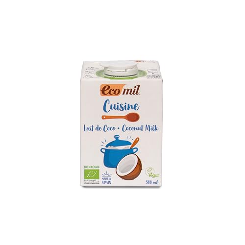 Ecomil Cusine Coco Bio 500 ml. Crema a base de leche de coco bio para cocinar. Sin lactosa, sin gluten, sin azúcares añadidos, sin soja, sin huevo, sin proteína láctea y con bajo contenido en sal