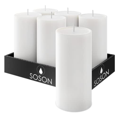 Simply Soson Set of 6 White Pillar Candles 3" x 6" | Unscented Candles | Large Candle for Candle Holders Velas Decorativas White Candles Pillar Tall Candles velas Blancas Candles Bulk Weddin...