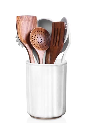 LoeJan Extra Large Ceramic Utensil Holder White