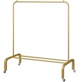 JIUYOTREE Metal Clothing Rack with Wheels 43.3 Inches Rolling Clothes Garment Coat Rack with Bottom Shelf Clothing Rack for Hanging Clothes Coats Skirts Shirts Sweaters Gold