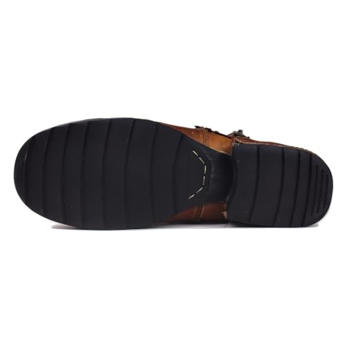 Image of OSSTONE Moto Boots for Men Fashion Zipper-up Leather Chukka Boots Casual Shoes Retro Style OS-5008-8-Retro-US