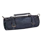 Leather Chef Knife Roll Bag, Professional Kitchen Knife Holder, Durable Leather Tool Roll Organizer Case, Travel Chef Knife Bag, Birthday Gift for Chef (Waxed Blue, 7 Pockets)