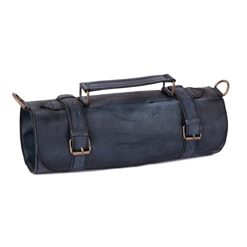 Leather Chef Knife Roll Bag Professional Kitchen Knife Holder Durable Leather Tool Roll Organizer Case Travel Chef Knife Bag Birthday Gift for Chef (Waxed Blue 7 Pockets)