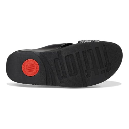 Image of FitFlop Womens Lulu Crystal-Mix Metallic Cross Slides All Black Sandal