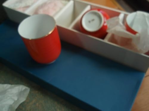 湯のみ茶碗5客セット(底裏に東山の銘入り) 外側は鮮やかな朱色/内側は白色 配送費出品者負担(ゆうパック)